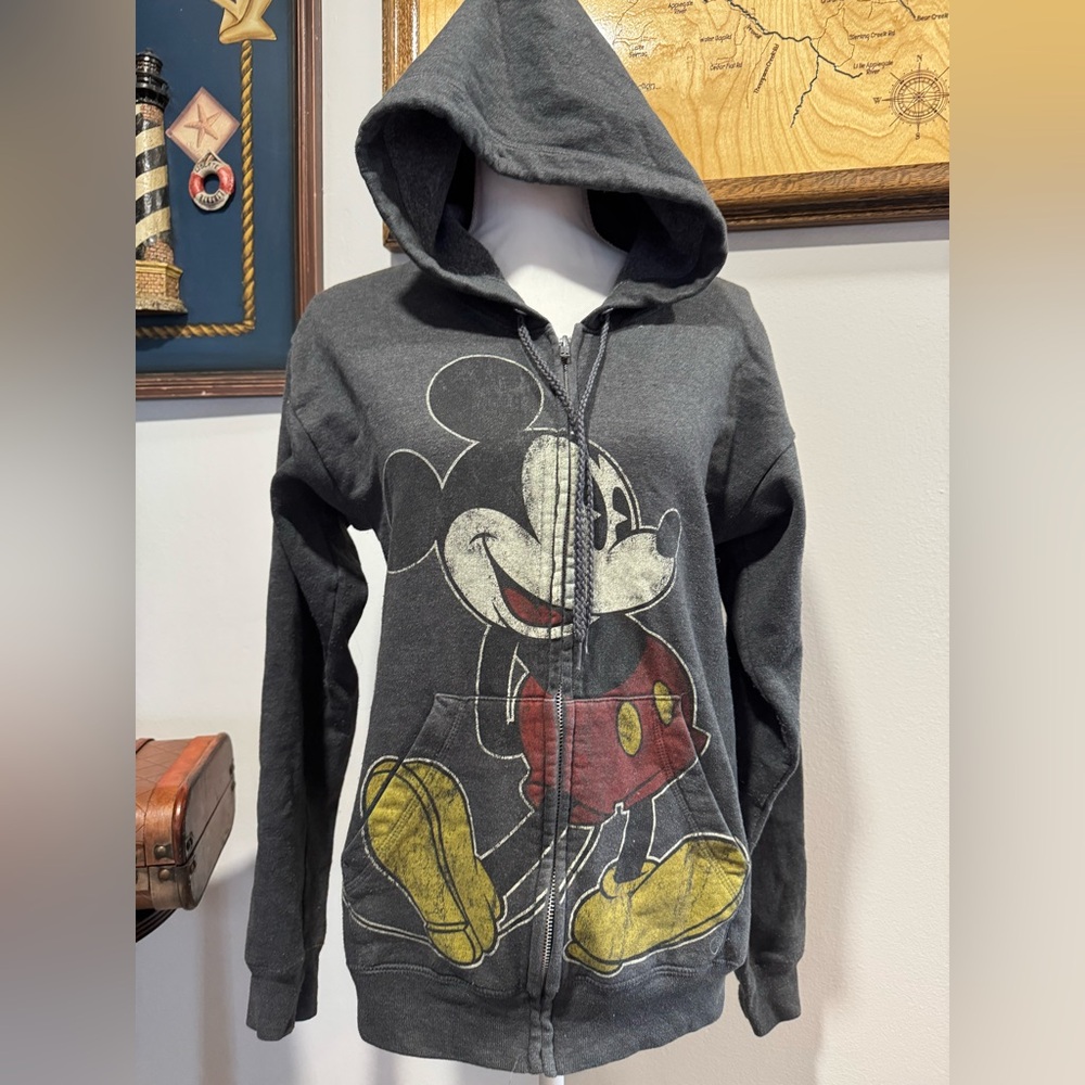 Vintage Disney & Hanes sweatshirt S zip up hooded grey classic Mickey Mouse